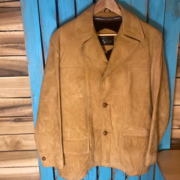 Vintage 70s A. Pollak suede leather coat size 40 zip out lining tan button up - Picture 1 of 9